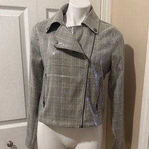 Skies Are Blue Gray Plaid Shimmery Blazer, Size M
